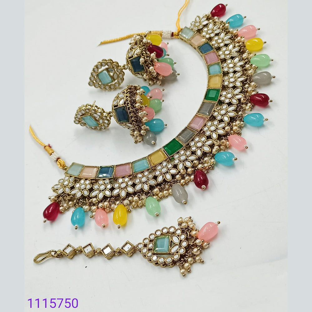 Padmawati Bangles Gold Plated Multi Crystal Stone And Beads Necklace Set