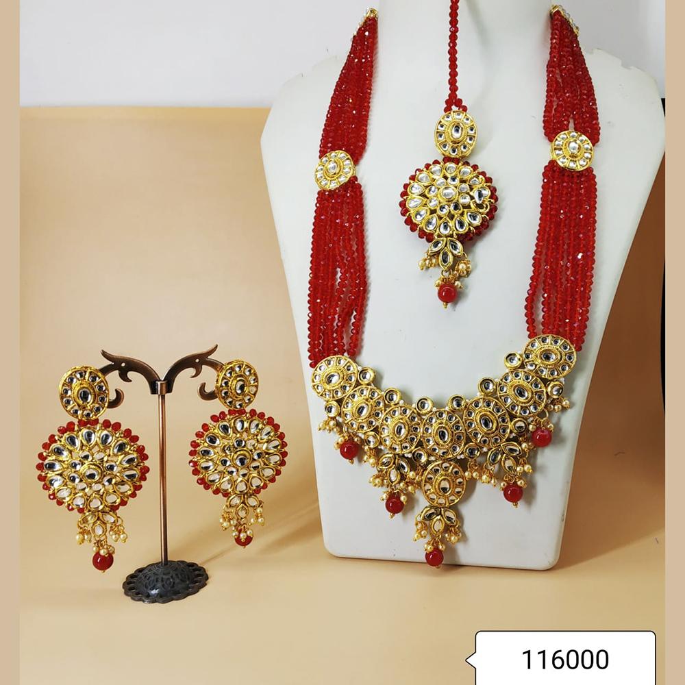 Padmawati Bangles Gold Plated Red Beads And Kundan Necklace Set - PBNECK67