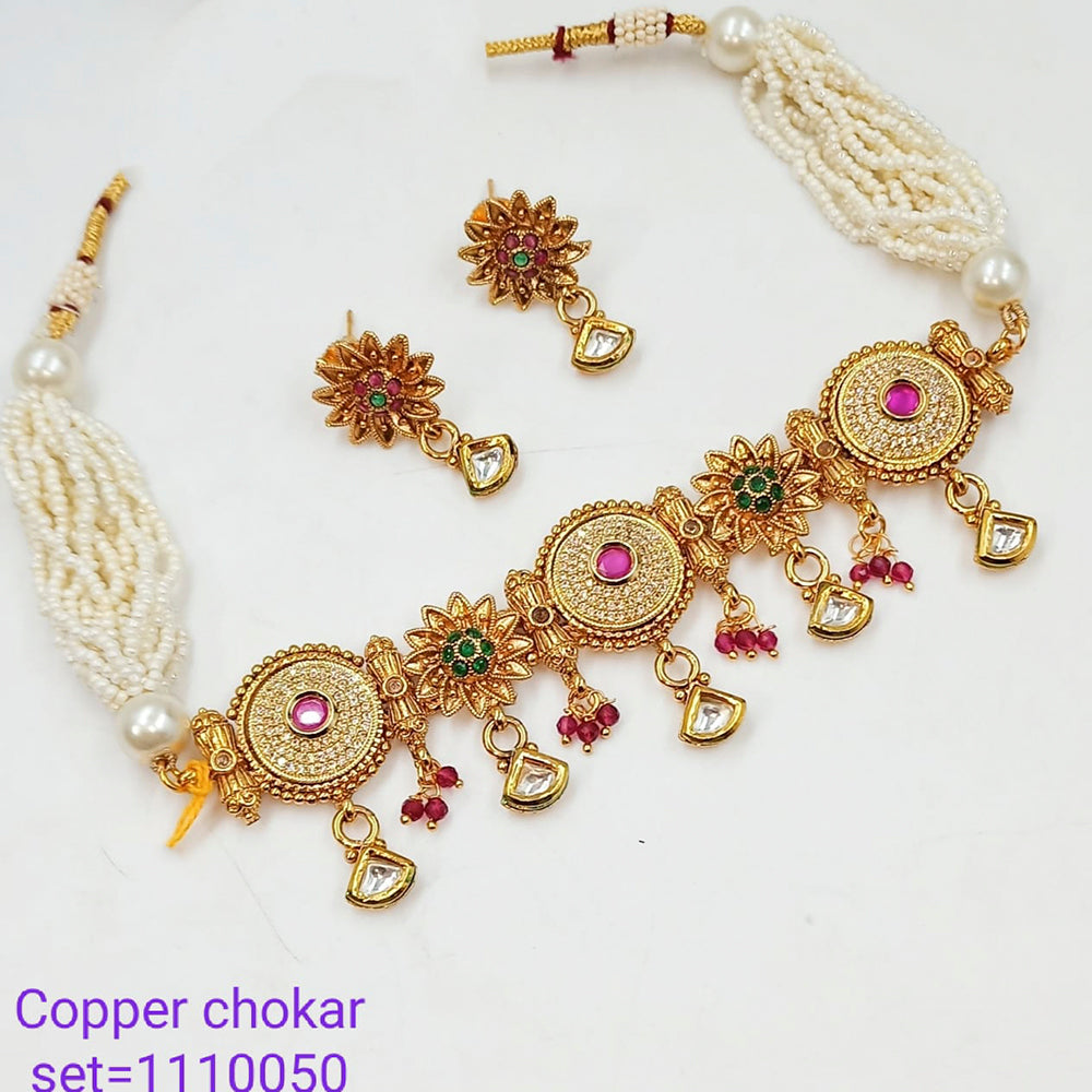 Padmawati Bangles Pota Stone And Pearl Copper Choker Necklace Set