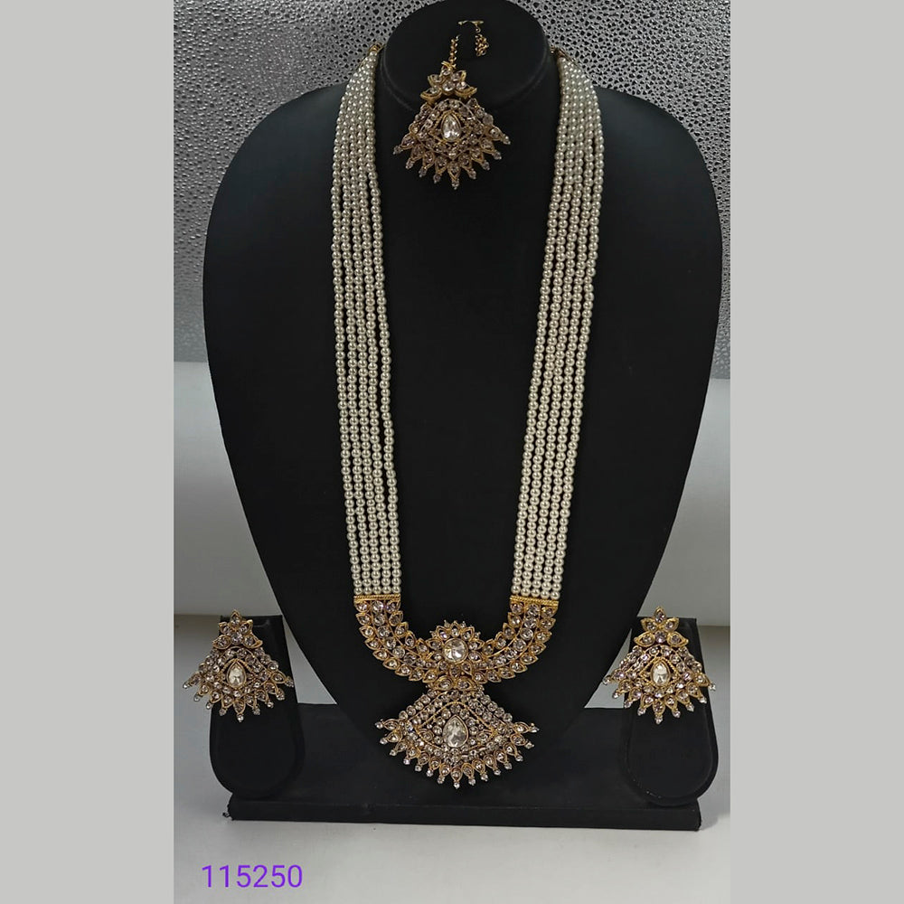 Padmawati Bangles Austrian Stone And Beads Gold Plated Long Necklace Set