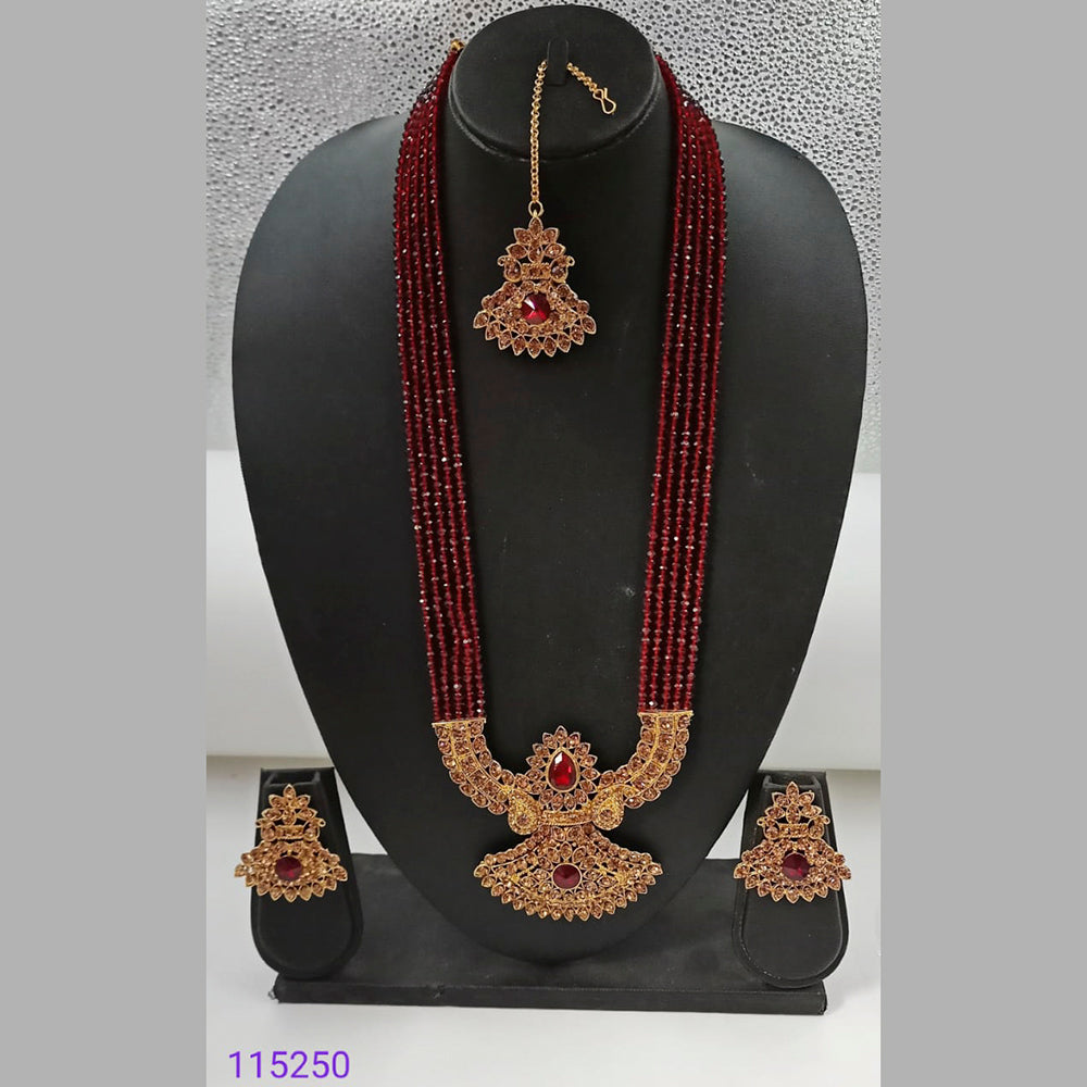 Padmawati Bangles Austrian Stone And Beads Gold Plated Long Necklace Set