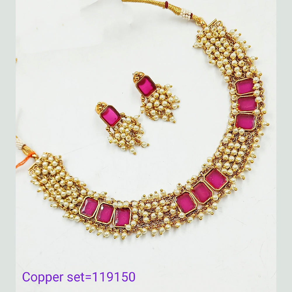 Padmawati Bangles Crystal Stone & Pearl Copper Necklace Set