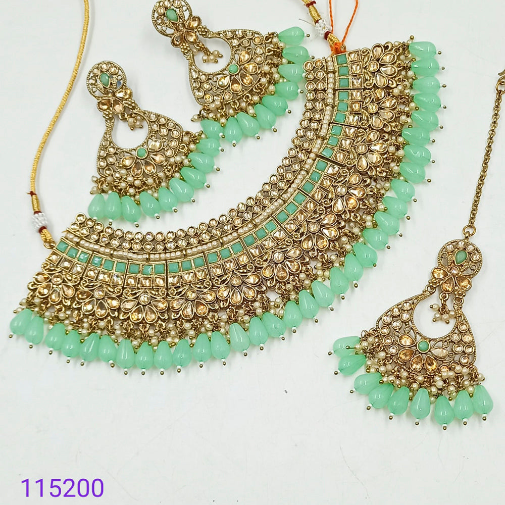 Padmawati Bangles Kundan Stone & Beads Gold Plated Choker Necklace Set