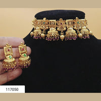 Padmawati Bangles Gold Plated Green And Maroon Austrian Stone Choker Necklace Set - PBNECK82