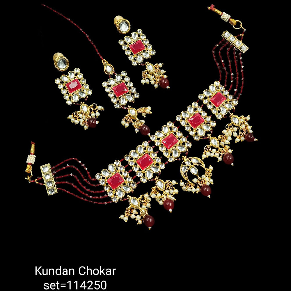 Padmawati Bangles Kundan Stone & Beads Gold Plated Choker Necklace Set