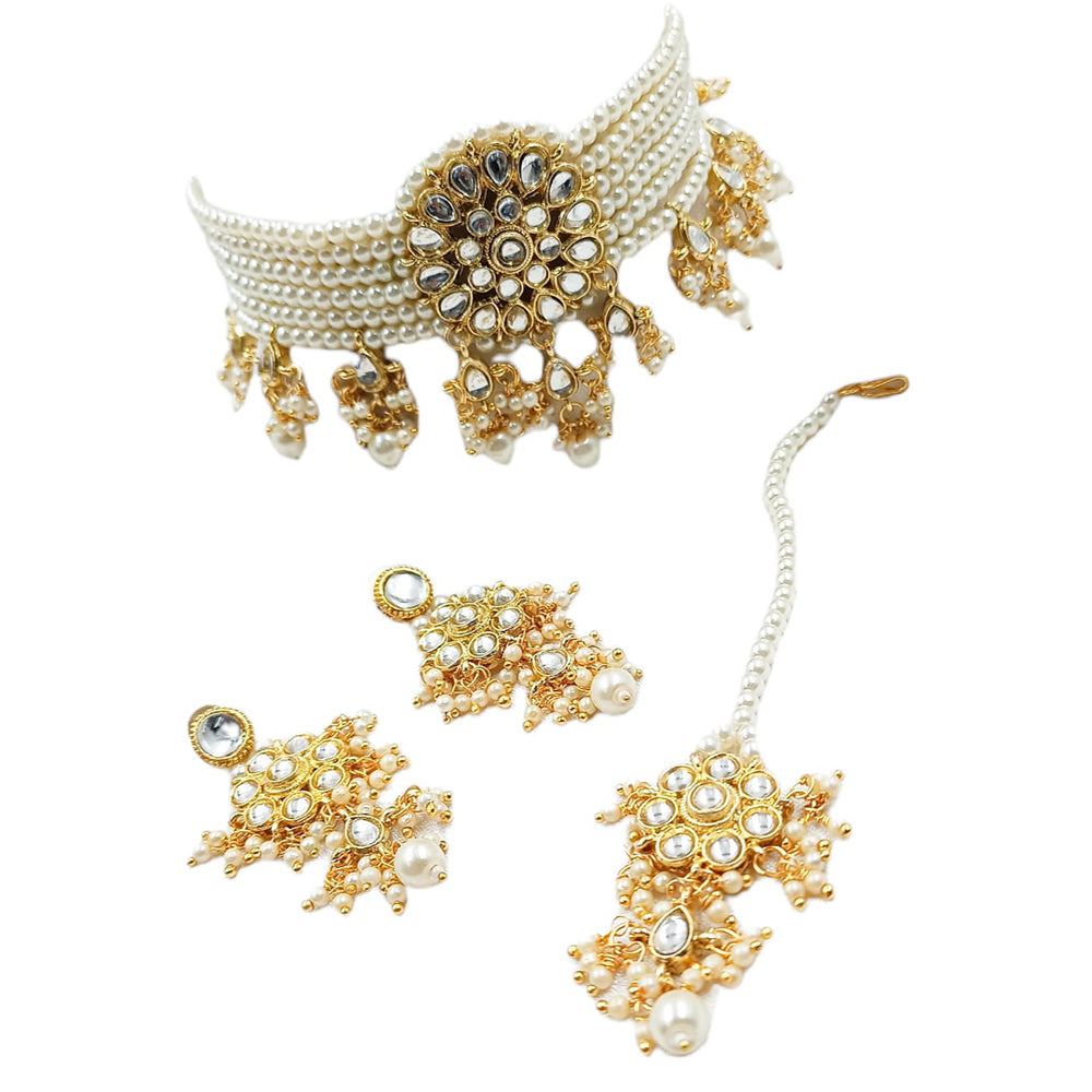 Padmawati Bangles Kundan & Stone  & Beads Gold Plated Choker Necklace Set