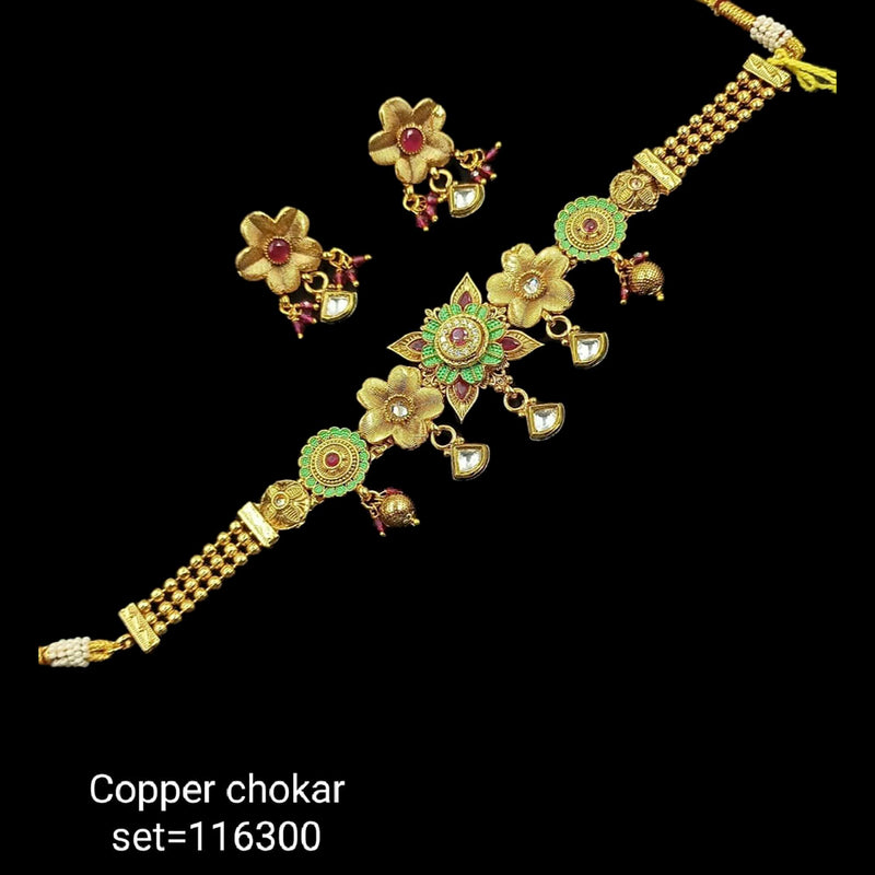 Padmawati Bangles Pota Stone & Meenakari Copper Necklace Set