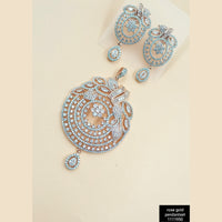 Padmawati Bangles Rose Gold Plated AD & Crystal Stone Pendant With Earrings