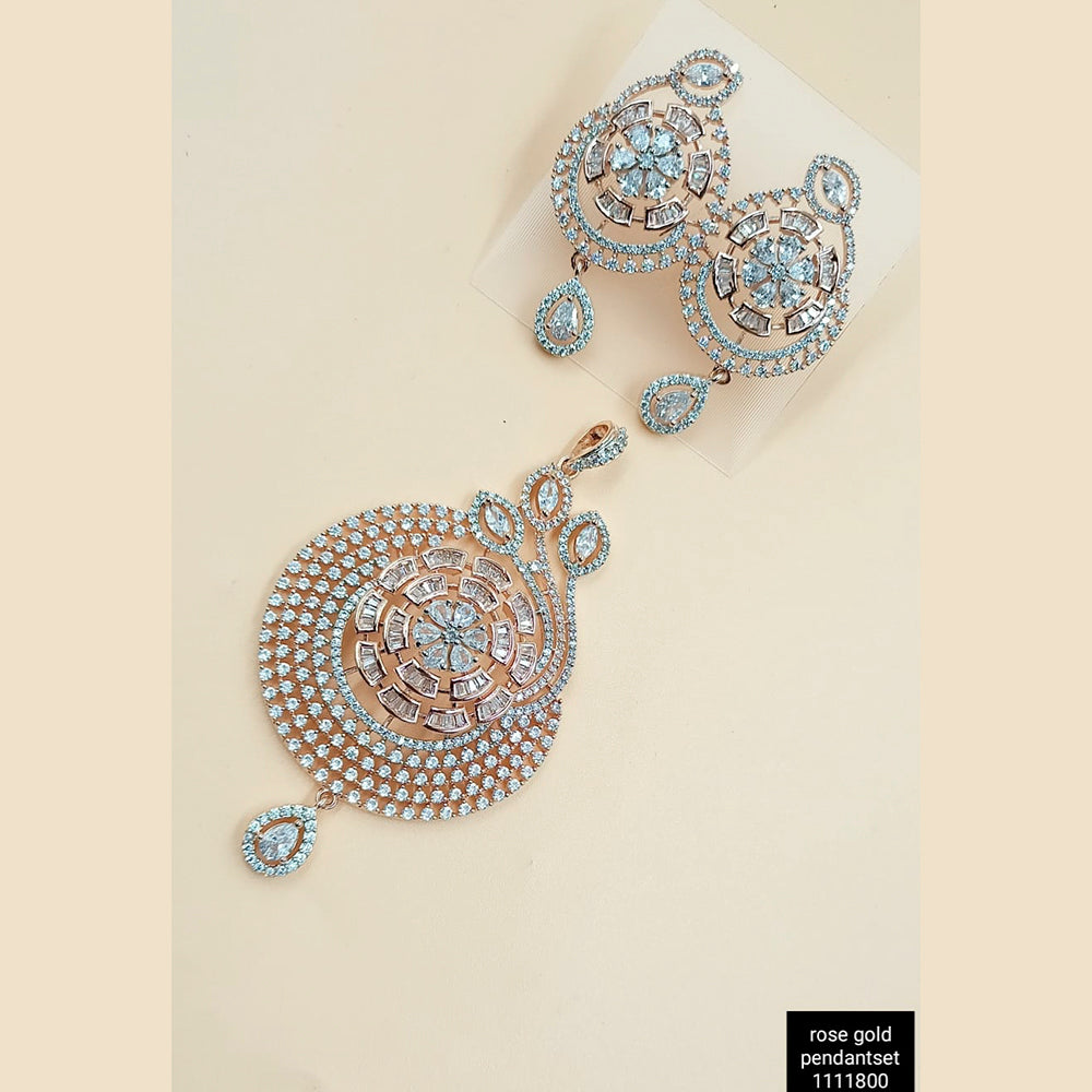 Padmawati Bangles Rose Gold Plated AD & Crystal Stone Pendant With Earrings