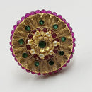Padmawati Bangles Copper Kundan And Pearl Adjustable Single Finger Ring For Women - PBRING11