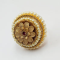 Padmawati Bangles Gold Plated Kundan Adjustable Single Finger Ring For Women