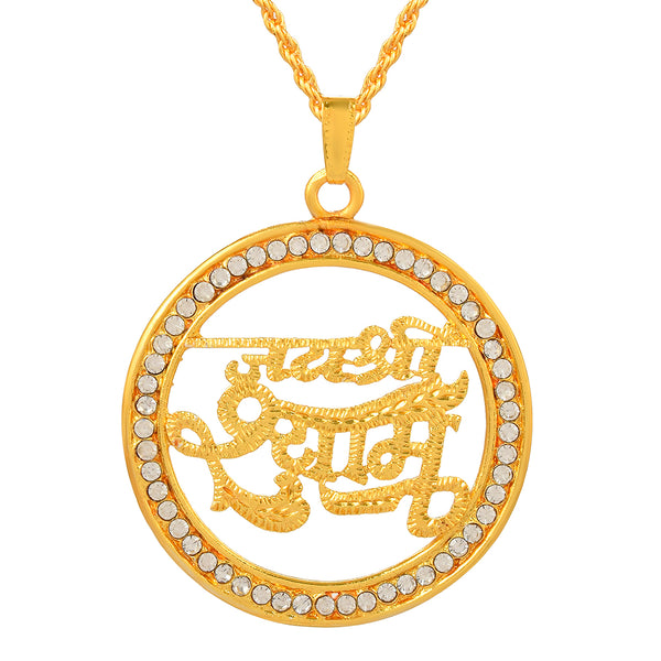 Missmister Brass Gold Plated Cz Jai Shri Shyam Khatu Shyam Chain Pendant Hindu God Temple Jewellery Men Women (Pckl0504)