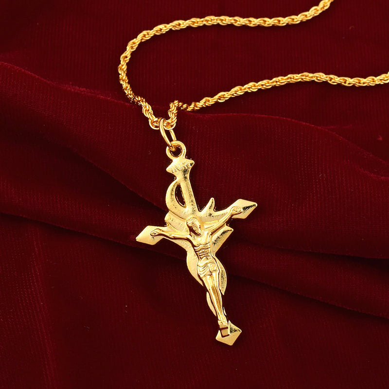 Missmister Pack Of 12 Gold Plated Christian Catholic Cross Chain Pendant   - PCKL7750