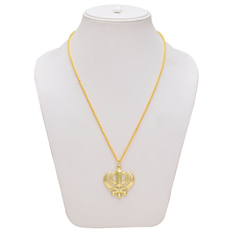 Missmister Pack Of 12 Gold Plated Sikh Sardar Khalsa Punjabi Khanda Symbol Chain Pendant  - PCMI5506