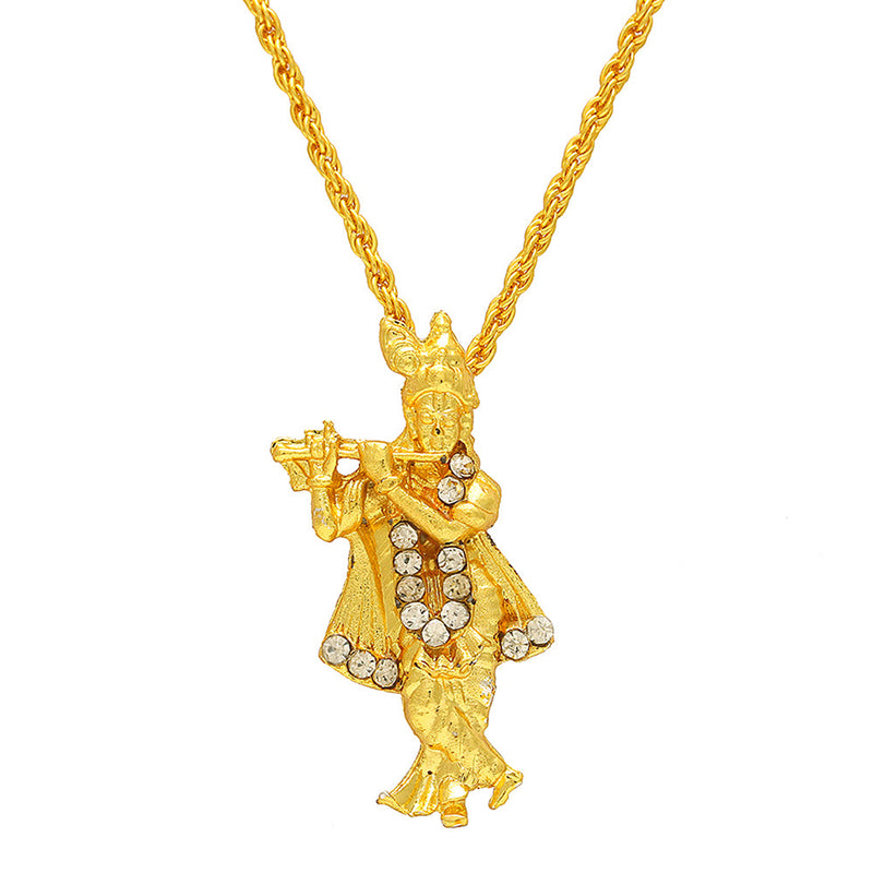 Missmister Pack Of 12 Gold Plated Lord Krishna Religious God Pendant With Chain  - PCMI5581