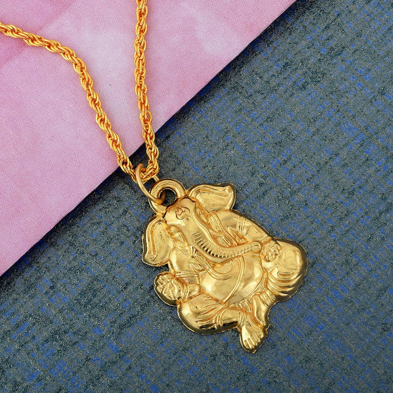 Missmister Pack Of 12 Gold Plated Vakratunda Lambodar Ganpati Ganesh Chain Pendant   - PCMI5644