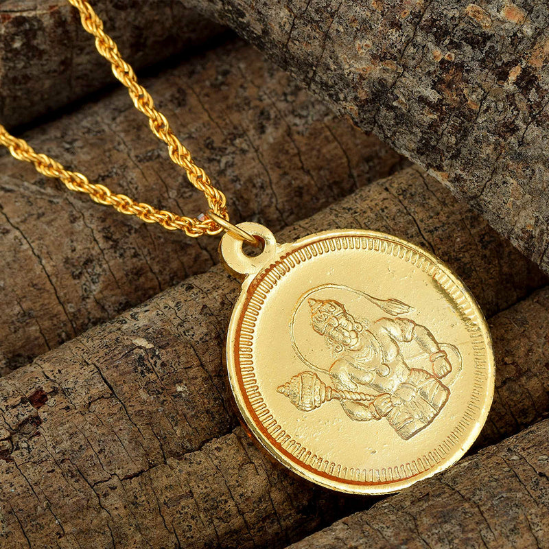 Missmister Pack Of 12 Gold Plated Coin Reversible Hanuman Bajrang Bali Chain  Pendant  - PCNI8121