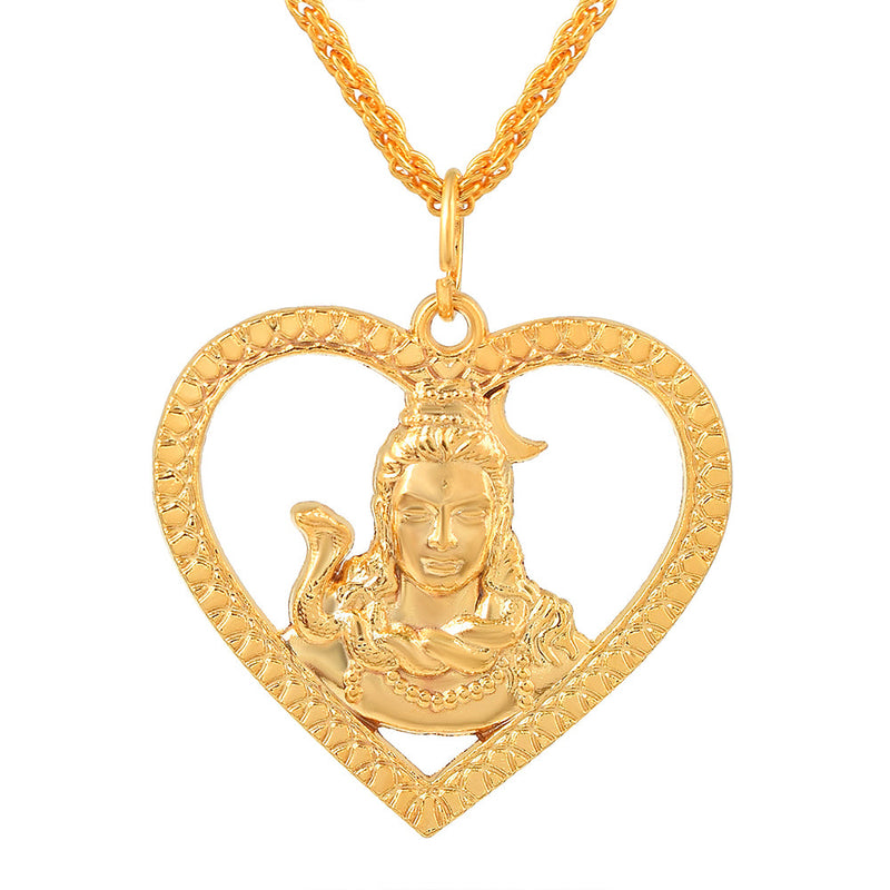 Missmister Pack Of 12 Gold Plated Heartshape Mahadev Shankar Shiv Chain Pendant   - PCNI8166