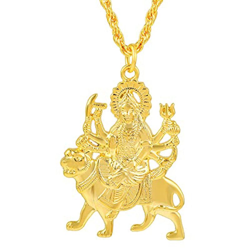 Missmister Pack Of 12 Gold Plated Vaishno Mata Kaali Maa Sherawali Durga Chain Pendant   - PCNI8197