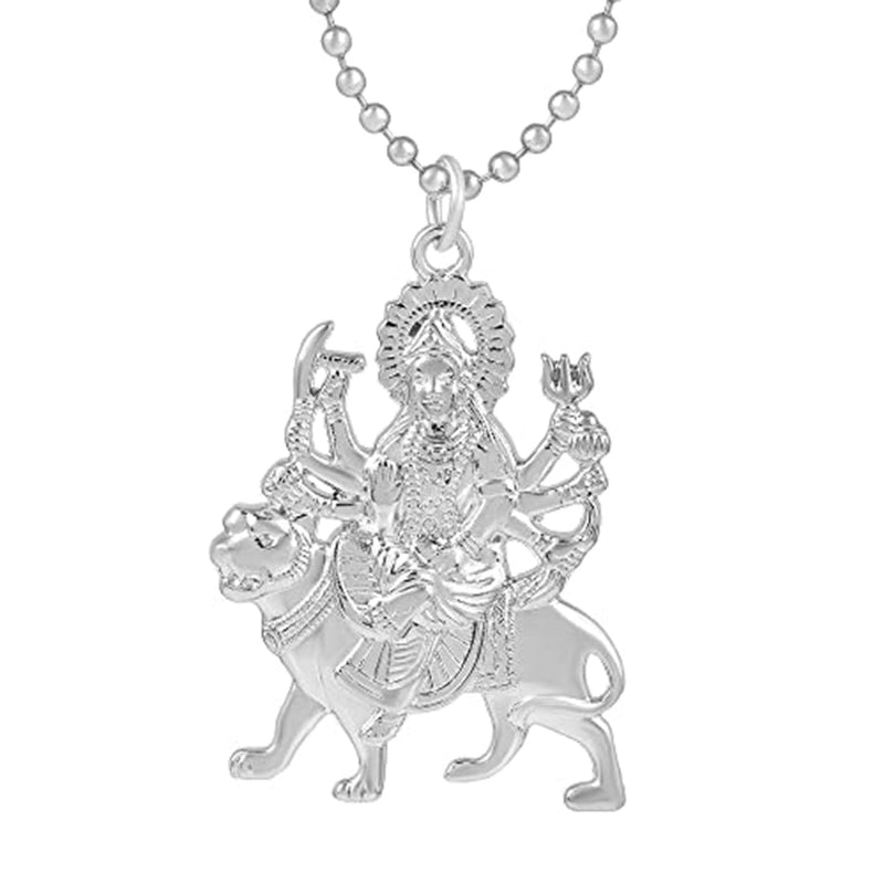 Missmister Pack Of 12 Silver Plated Vaishno Mata Kaali Maa Sherawali Durga Chain Pendant   - PCNI8198