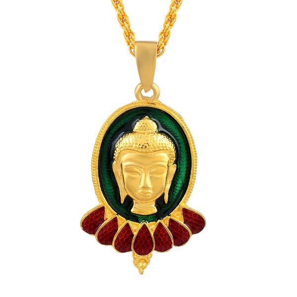 Missmister Brass Gold Plated Green Halo Lord Buddha Pendant Men Jewellery Women Pendant
