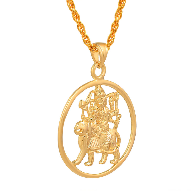 Missmister Brass Gold Plated Vaishno Sherawali Ma Durga Pendant Hindu Temple Jewellery (Pcom4467)