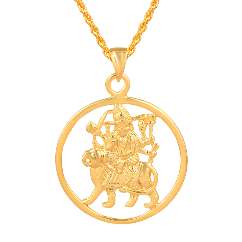 Missmister Brass Gold Plated Vaishno Sherawali Ma Durga Pendant Hindu Temple Jewellery (Pcom4467)