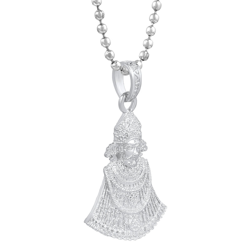 Missmister Brass Silver Plated Khatu Shyam Chain Pendant Hindu God Temple Jewellery Men Women (Pcom4471)
