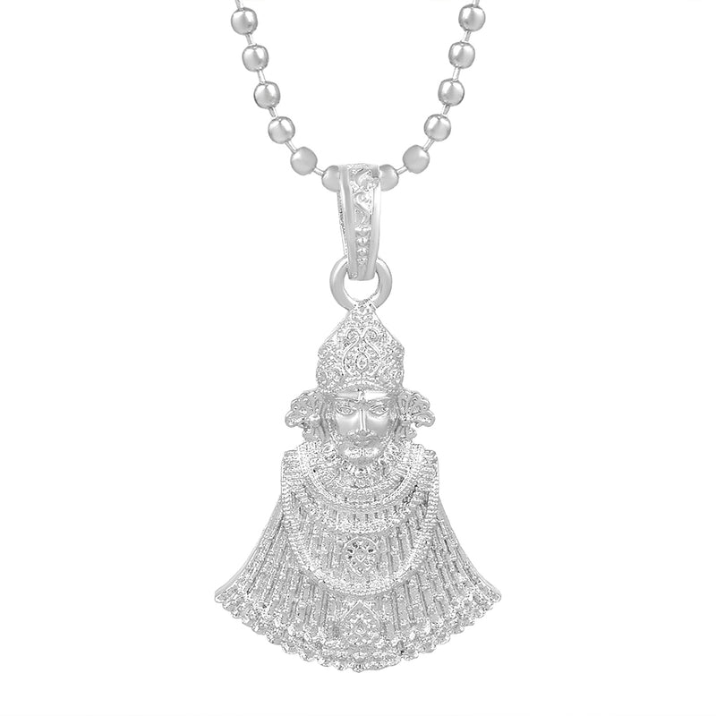 Missmister Brass Silver Plated Khatu Shyam Chain Pendant Hindu God Temple Jewellery Men Women (Pcom4471)