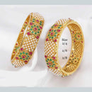 Pooja Bangles Gold Plated Pink & Green Kundan Stone Bangles Set