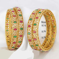 Pooja Bangles Gold Plated Pink & Green Kundan Stone Bangles Set