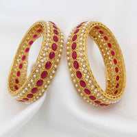 Pooja Bangles Gold Plated Pink Kundan Stone & Pearl Bangles Set