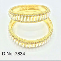 Pooja Bangles Austrian Stone & Pearl Gold Plated Bangles Set - PJBAN144
