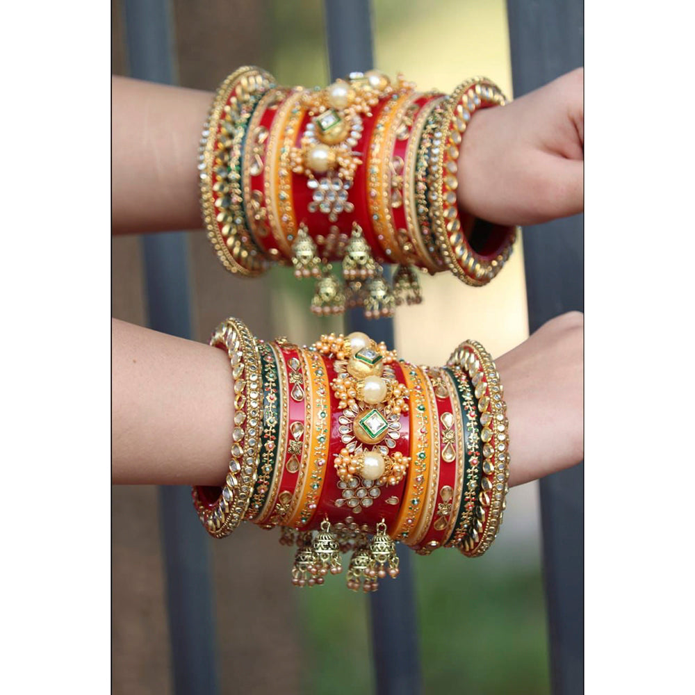Pooja Bangles Pearl & Crystal Stone Acrylic Bangles