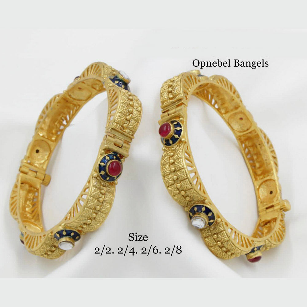 Pooja Bangles Gold Plated Pota Stone Openable  Bangles Set