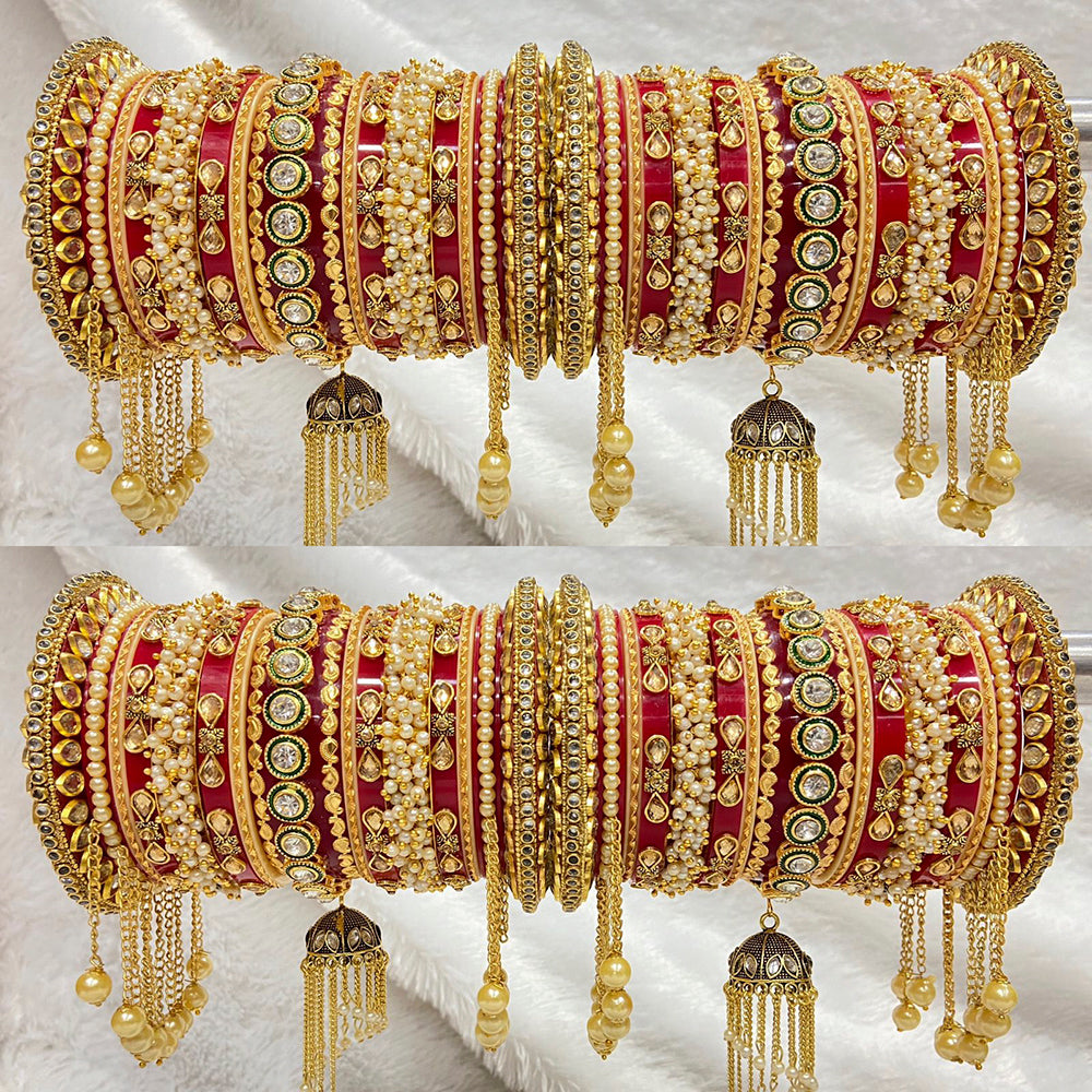 Pooja Bangles Pearl & Kundan Stone Acrylic Bangles