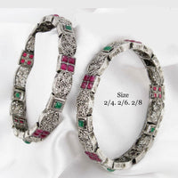 Pooja Bangles Silver Plated Pota Stone Bangles Set