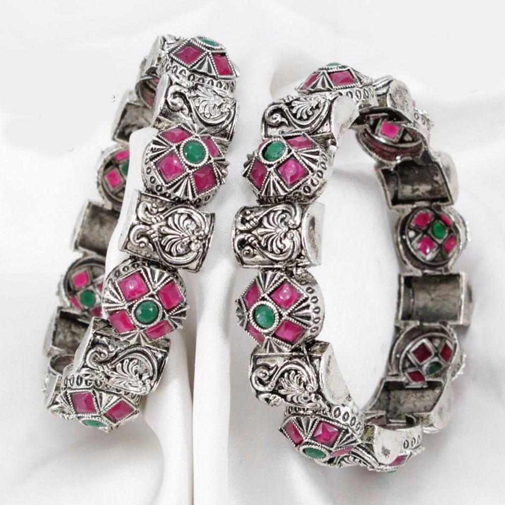 Pooja Bangles Silver Plated Pota Stone Bangles Set