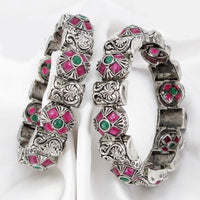 Pooja Bangles Silver Plated Pota Stone Bangles Set