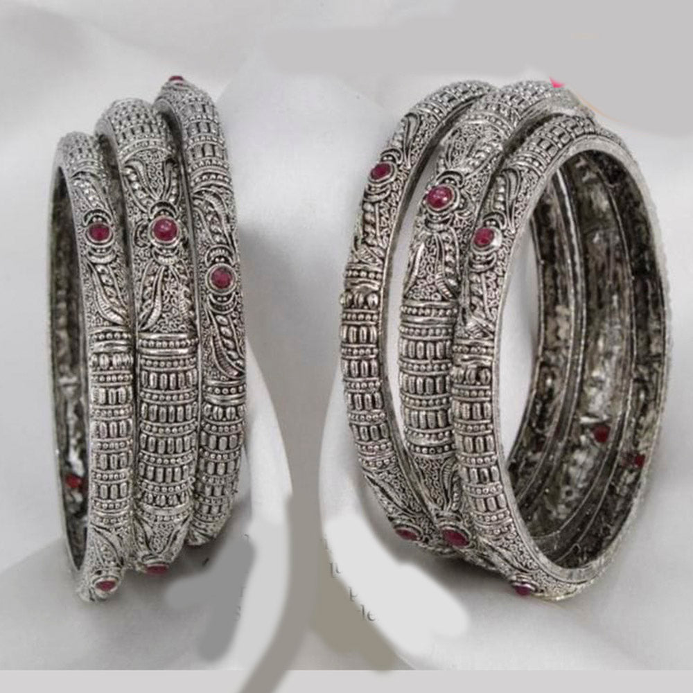Pooja Bangles Silver Plated Pota Stone Bangles Set