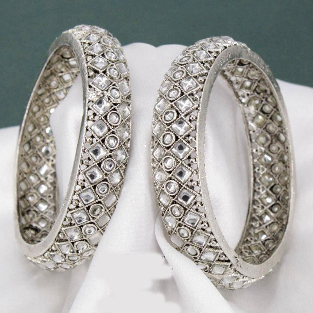Pooja Bangles Silver Plated Crystal Stone Bangles Set