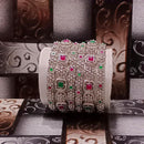 Pooja Bangles Silver Plated Pink & Green Stone Bangles Set