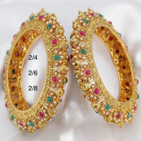 Pooja Bangles Gold Plated Pota Stone Bangles Set