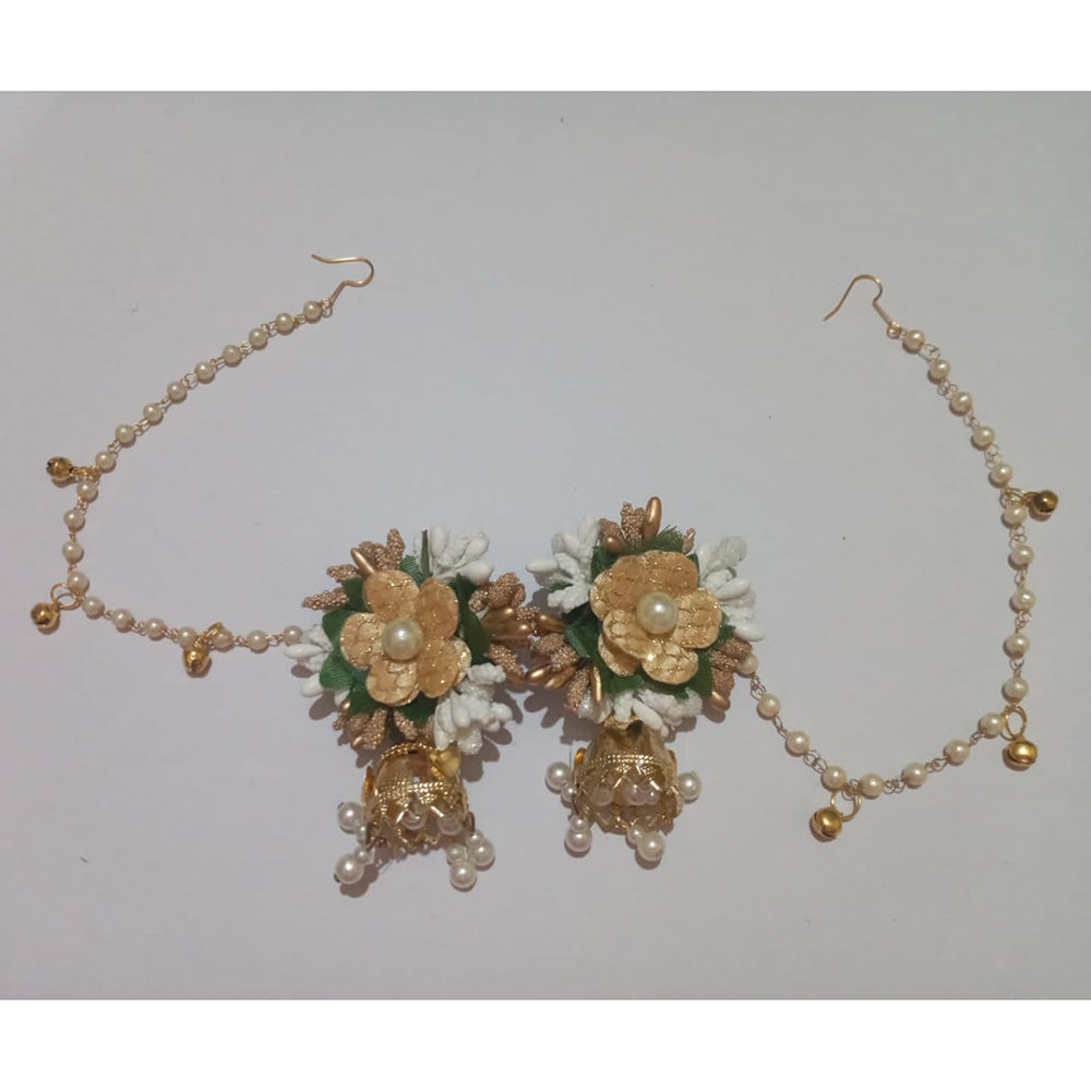 Pooja Bangles Floral Design Jhumki Earrings With Kan Chain