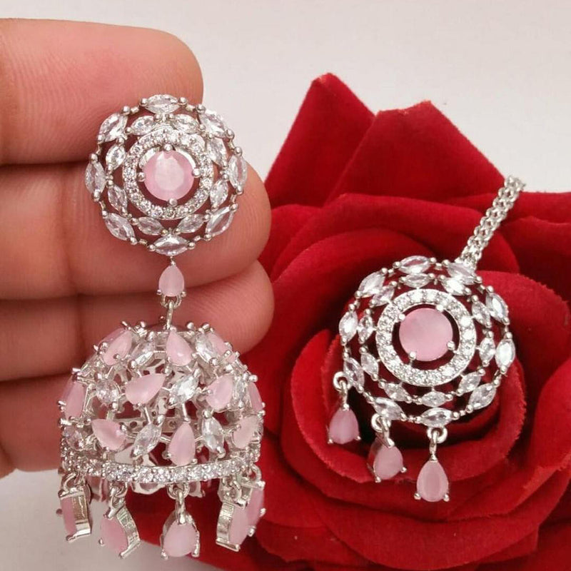 Pooja Bangles American Diamond Jhumki  Earrings With Maang Tikka