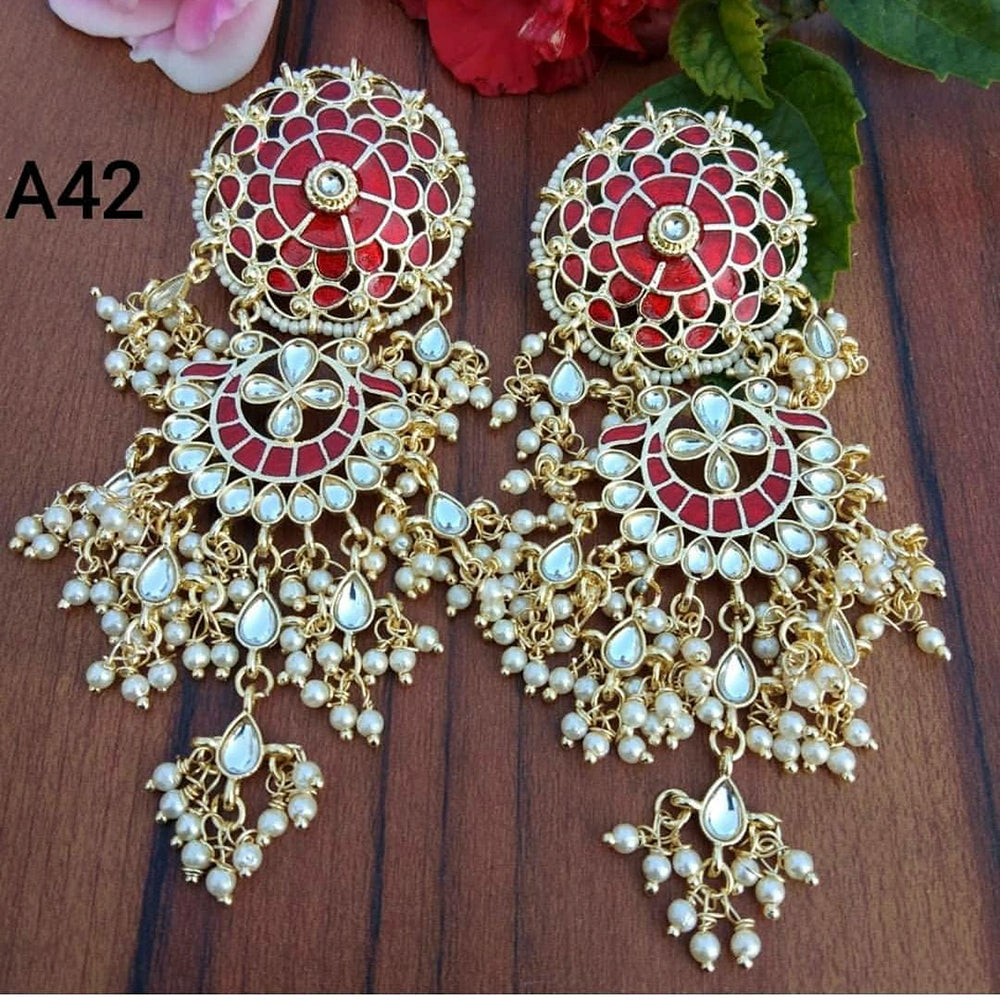 Pooja Bangles Gold Plated Meenakari & Kundan Stone Dangler Earrings