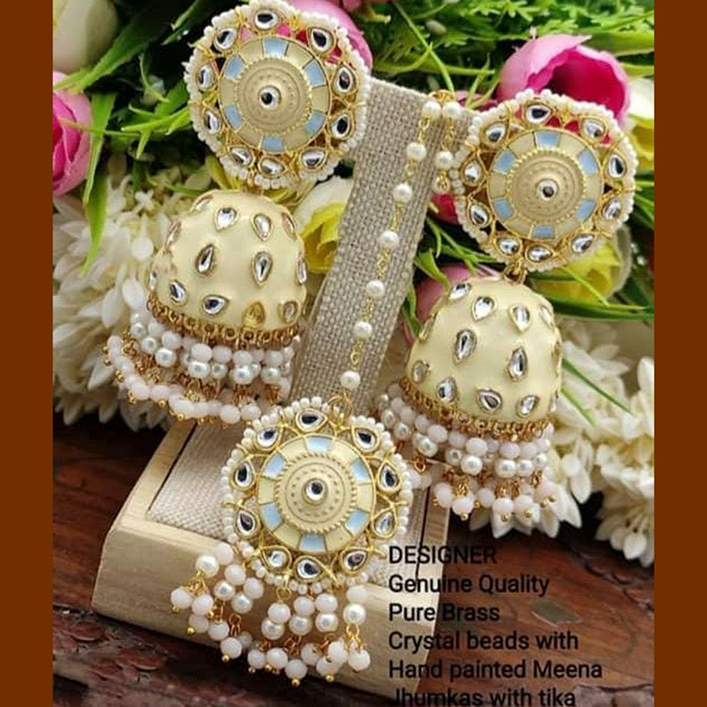 Pooja Bangles Kundan Stone & Meenakari Dangler Earrings With Maang Tikka