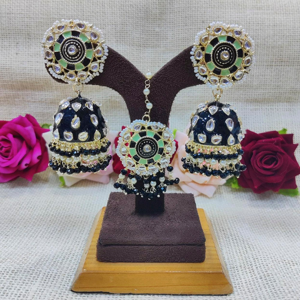 Pooja Bangles Kundan Stone & Meenakari Dangler Earrings With Maang Tikka
