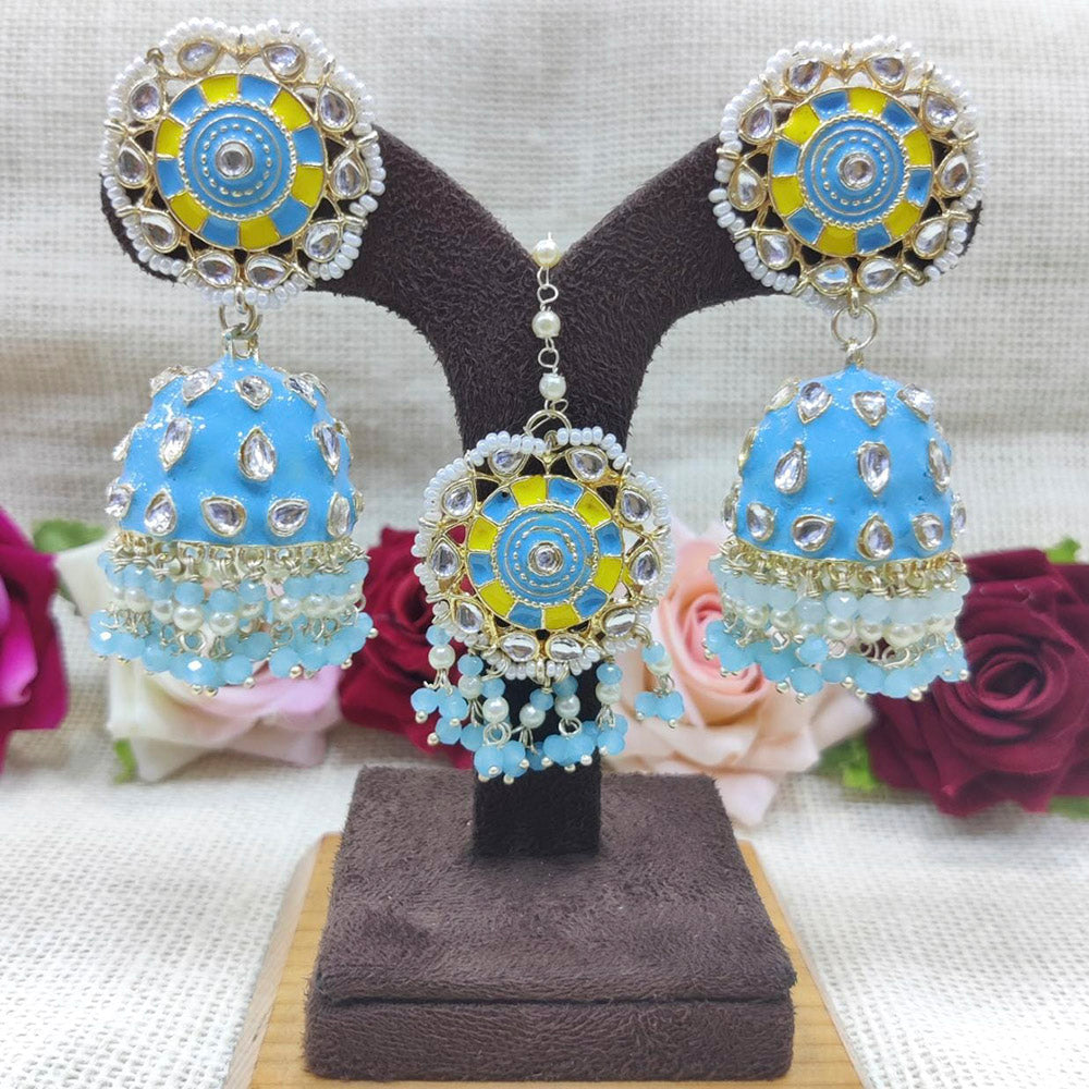 Pooja Bangles Kundan Stone & Meenakari Dangler Earrings With Maang Tikka