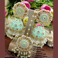 Pooja Bangles Kundan Stone & Meenakari Dangler Earrings With Maang Tikka